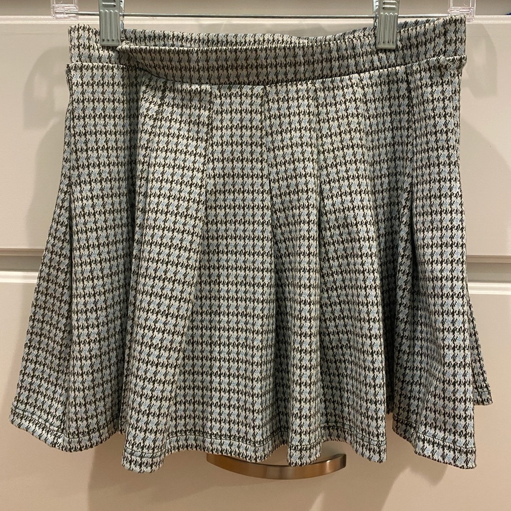 Altar'd State Pleated Skirt Teal & Gray Plaid Sz Medium